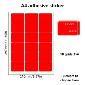 Eco Friendly Waterproof Glossy Strong Adhesive Rectangular Paper Stickers A4 Size Multicolor 18 Grid Layout Customizable