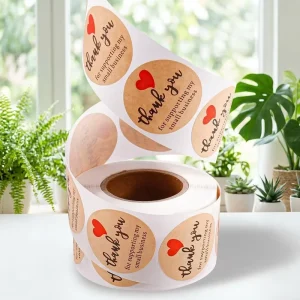 Eco friendly Adhesive Stickers Custom Printing Kraft Paper Thank You Stickers RTS 500PCS Per Roll 1in 2.5cm