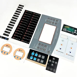 Electronic Panel Adhesive Stickers Oil Proof Custom Shape Polycarbonate Control Keypad Button Label With PET Transparent Window