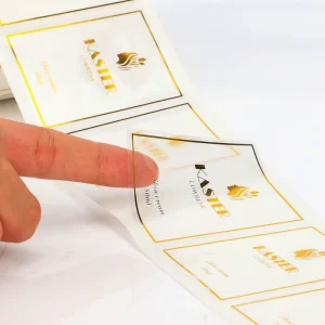 Etiquettes Adhesive Customized Print Logo Waterproof Gold Foil Cosmetic Clear Bopp Labels Custom Text Logo Transparent Promotion