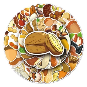 Factory 50Pcs Nut Delicious Sticker Die Cut Waterproof PVC Vinyl Cartoon Sticker