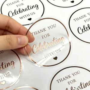 Factory Custom Thank You Round Glossy Transparent Vinyl PVC Self Adhesive Stickers for Gift Craft
