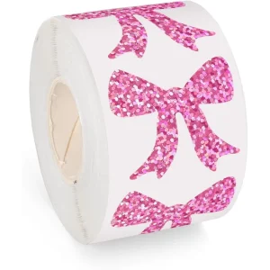 Factory Direct Sales 500 Sheets Roll Pink Bowknot Stickers Gift Packaging Decorative Waterproof Stickers