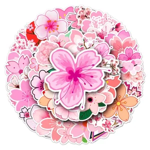 Factory Outlet 50Pcs Plant Sakura Sticker Die Cut Waterproof PVC Vinyl Cartoon Stickers