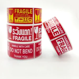 Fragile English Warning Label Sticker Copper Plate Adhesive Anti Tamper Fragile Item Warning Stickers