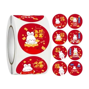 Free Design Customize Circle Paper Stickers Round Self Adhesive Packaging Stickers Label for Chinese New Year