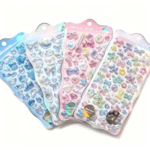Fun 3D Embossed Acrylic Waterproof Scrapbooking Stickers Colorful Pearl Diamond Decals Crystal Promotional Gifts Foil Stamped