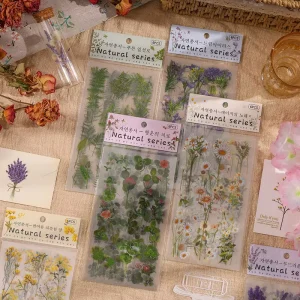 GF Natural Series Scrapbook Sticker Pack PVC Vintage Plant & Floral Stickers Decorative Stickers For Kids Journaling Card Making