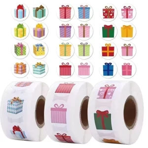 Gift Sticker Roll RTS 500PCS Per Roll 1in 25mm Waterproof Vinyl Sticker Roll Custom Printing