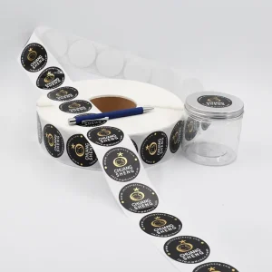 Gold Foil Label Waterproof Vinyl Strong Adhesive Label Round Logo Roll Labels with Glossy Lamination Sticker Printing Custom