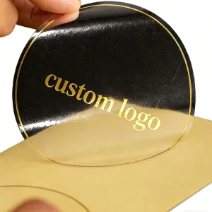 Gold Foil Logo Transparent Oil Proof PVC Sticker Sheet Self Adhesive Clear Gold Stamping Embossing Labels for Cosmetic Lipstick