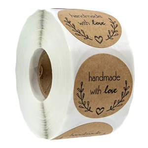 Hand Made Gift Kraft Paper Sticker 1 Inch 1.5 Inch Round Craft Supplies Adhesive Stickers