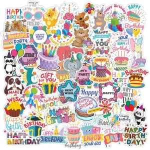 Happy Birthday Die Cut Stickers Ins Style Cute Vinyl Decals for Cup Book Gift Wrapping DIY Design