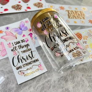 High Adhesive Durable Vinyl Material Washable Promotional Branding Custom Design Sticker for Glass Cap