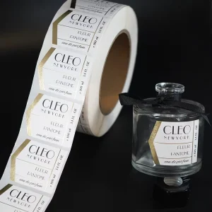 High Quality Custom Self Adhesive Paper Roll Fragrance Oil Bottle Labels Sticker with Gold Foil Printing