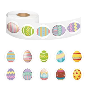 High Quality Logo Stickers Custom Printing RTS Easter Stickers 500PCS Per Roll Colorful Egg Sealing Stickers