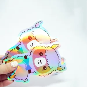 High Quality Waterproof Adhesive Cut Vinyl Hologram Label Cute Die Cut rainbow Reflective Holographic Stickers