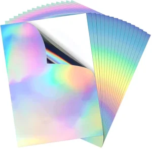 Holographic Printable Vinyl Sticker Paper Rainbow Vinyl Sticker Paper for Inkjet and Laser Printer Waterproof Sticker Paper