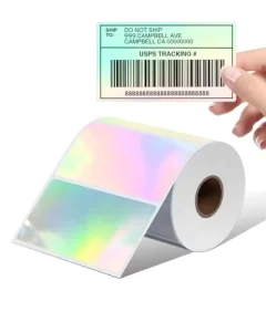 Holographic Silver Square Thermal Label Self Adhesive Rectangular Label Direct Thermal Paper Label Shipping Barcode Sticker Roll