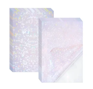 Holographic Sticker Paper Clear A4 Vinyl Sticker Paper Self Adhesive Waterproof Transparent Film with Gem Spot Rainbow Star
