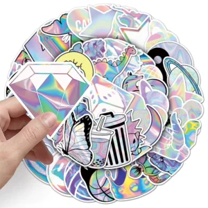 Holographic Stickers Custom Die Cut Adhesive Stickers Logo Digital Printing Cartoon Waterproof Labels