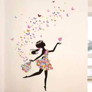 Home Decor 3d Removable Fairy Birdcage Girl Butterfly Wall Stickers Kids Room Decal