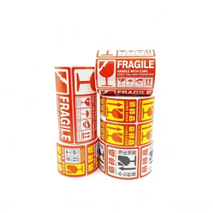 Hot Selling Custom Heat Sensitive Adhesive Label Super Durable Fragile Safety Warning Transportation Grocery Water Proof