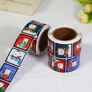 INS Style Cartoon Christmas Adhesive Paper Stickers Holiday Decorative Adhesive Labels Strong Stickiness for Gift Packaging DIY