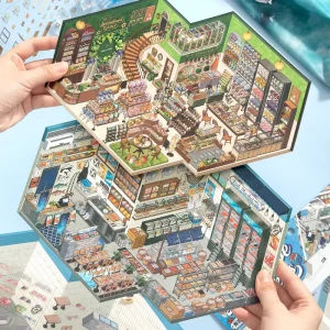 Immersive 3D Sticker Scene Landscape Shop Management Sticker Kit for Creative Stress Relief and Play