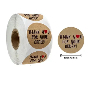 In Stock 500pcs roll Kraft Paper Self Adhesive Sticker Labels 1 Inch Thank You Stickers