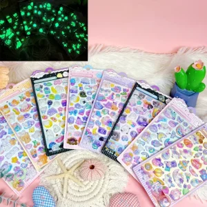 Innovative Modern Cute Embossed Decorative Stickers Printing Process Cartoon 3D DIY Crystal Paper Fun Stickers