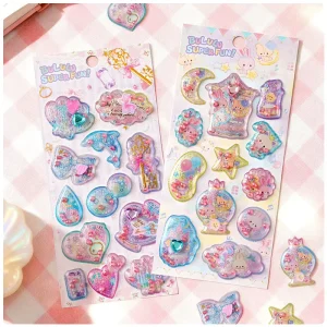 Kawaii Shake Shaker Epoxy Stickers Glitter Pearl Filled Floating 3D Resin Decals for Journal DIY Decor