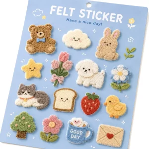 Kawaii Zoo Animal Felt Decal Panda Elephant Sheep Design Self Adhesive Sticker Boutique Retail Stationery Merchandise