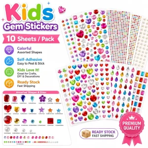 Kids Self Adhesive Gem Stickers Colorful Rhinestone Jewel Stickers for Crafts Scrapbooking DIY Decoration Reward Stickers