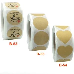 Kraft Paper Heart Shaped Round Label Sticker Self adhesive Stickers Roll Writable Holiday Decoration Baking Decorative Sticker