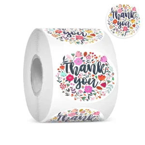 Logo Custom Made Thank You Roll Label Card Thank You Waterproof Floral Thank You Stickers for Bakery Boxes Party Bags