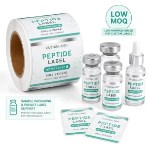 Low MOQ Custom Peptide Labels Waterproof Roll Stickers Custom Logo Private Small Bottle Sample Packaging Labels Supplier