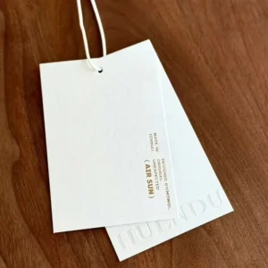Luxury Custom Logo Deep Debossed Gold Foil Specialty Paper Double layer Hang Tag for High end Designer Clothing Branding