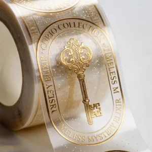 Luxury Gold Foil Transparent Stickers Custom Hot Stamping Clear Labels for Cosmetic Packaging