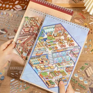 Miniature Diorama Stock-taking Coil-bound Sticker Book 3D Pop-up House Journal DIY Decluttering Sticker Toy