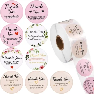Mixed Colors 500 Pcs Eco Friendly Thank You Sticker Roll for Supporting My Small Business Supermarket Coffee Gift Bag Sticker