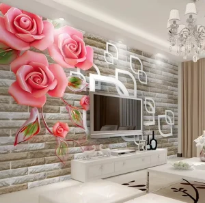 Modern Rose Mural Wall Sticker Abstract Geometric Elements Easy Waterproof PVC Silk Wallpaper3d Home Decoration