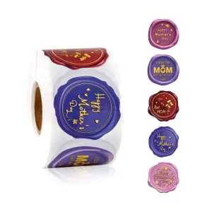 Mother’s Day Vinyl Sticker Roll Round Label Self Adhesive Wax Sealing Look Holiday Decorative 500pcs Per Custom Sticker Roll