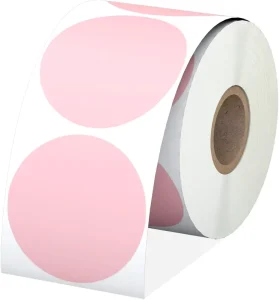 Multi Purpose Direct Thermal Roll Sticker Labels Pink Round Thermal Sticker Labels Self Adhesive Circle Direct Thermal Labels