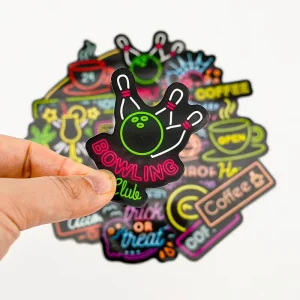 Neon Light Anime Sticker Pack 50pcs Waterproof Decorative Vinyl for Laptop Phone Skateboard Gold Stamping Finish 100pcs
