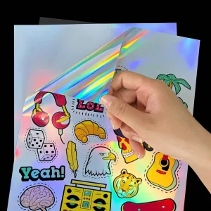 No-Residue Removable Holographic Static Cling Silicone Adhesive Vinyl Decal Reusable Laser Rainbow Sticker for Glass Window