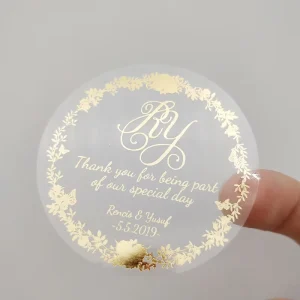 OEM Custom Waterproof Vinyl PVC Gold Foil Clear Transparent Print Round Logo Sticker Label Roll Self Adhesive