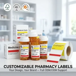 OLANTAI Custom Waterproof Thermal Pharmacy Prescription Labels Self Adhesive Adhesive Stickers For Medicine Bottles 300 Per Roll