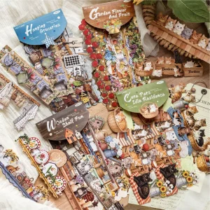 Pack of 10 Rigid Rectangular Stickers Retro themed DIY Collage Decorations for Childhood Scrapbooks