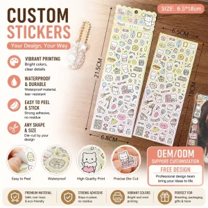 Personalized Clear PET Stickers Custom Waterproof Adhesive Eco Friendly Durable Label Sheet Custom Shape for Planner Scrapbook